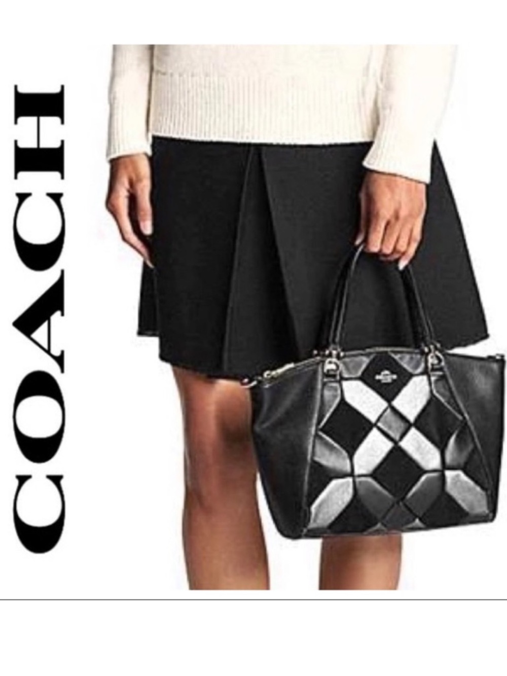 Coach Black Prairie Patchwork Leather Crossbody Shoulder Tote - Picture 2 of 13
